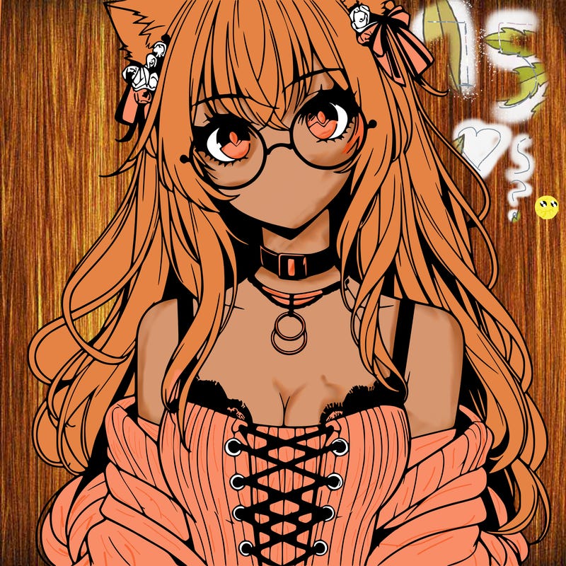 anime girl realistic with hot glasses and cat ears