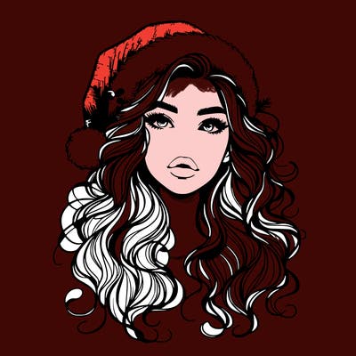 realistic christmas girl with wavy hair and lips