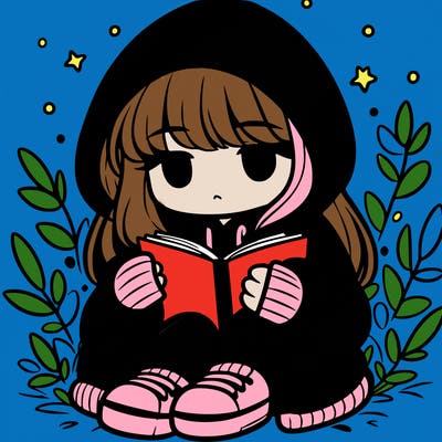 girl in oversized hoodie reading a book