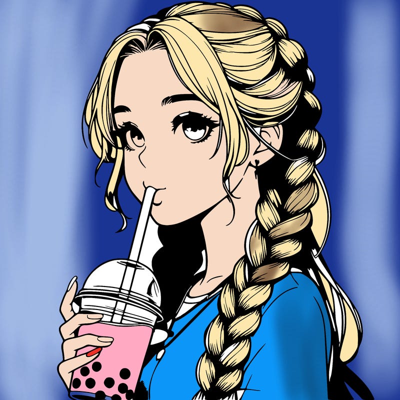 realistic girl with braided hair drinking boba