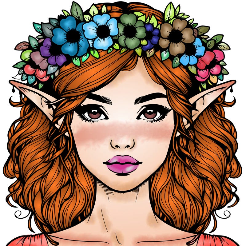 realistic female elf with flower crown