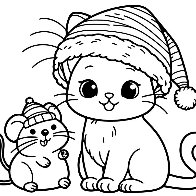 cat in santa hat with paw near mouse