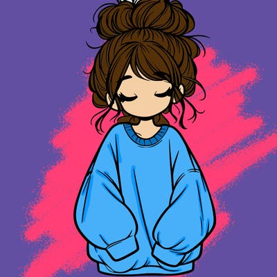 girl with baggy sweatshirt and messy bun