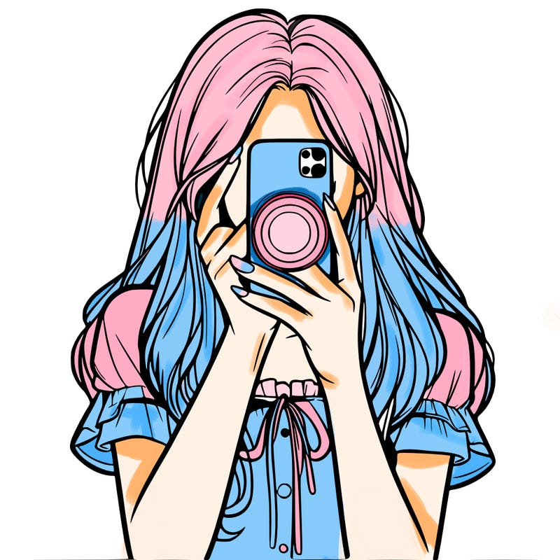 a realistic girl holding her phone taking pictures