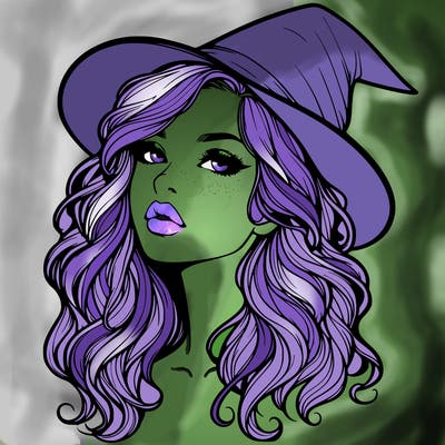 realistic witch girl with wavy hair and lips
