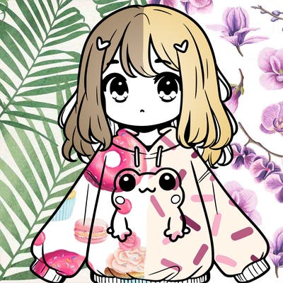 girl wearing frogging sweatshirt