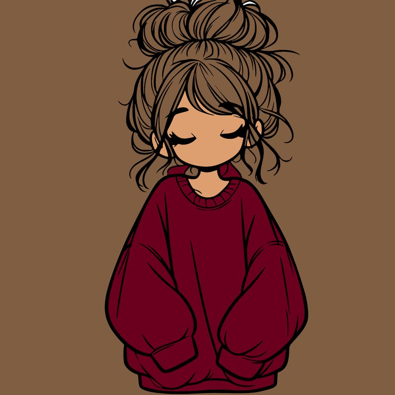 girl with baggy sweatshirt and messy bun