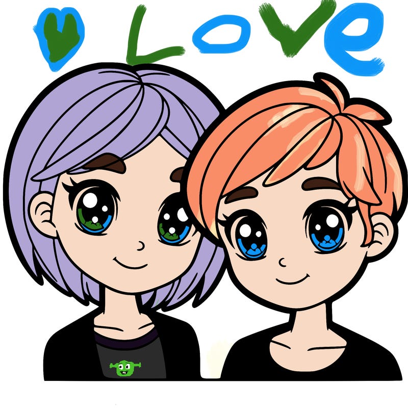 two friends that are girls with short hair