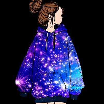 realistic girl with a oversized sweatshirt on and a bun