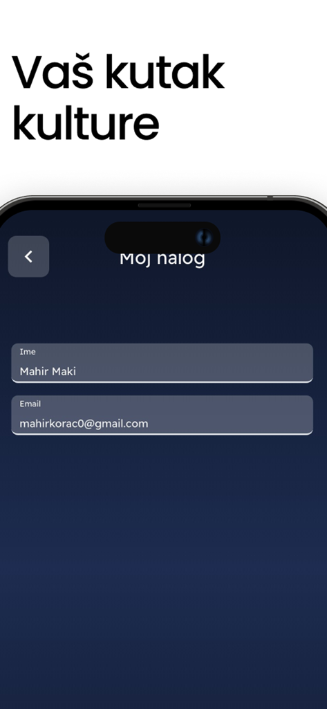 KIC Podgorica - User account profile page of the KIC Podgorica cultural app