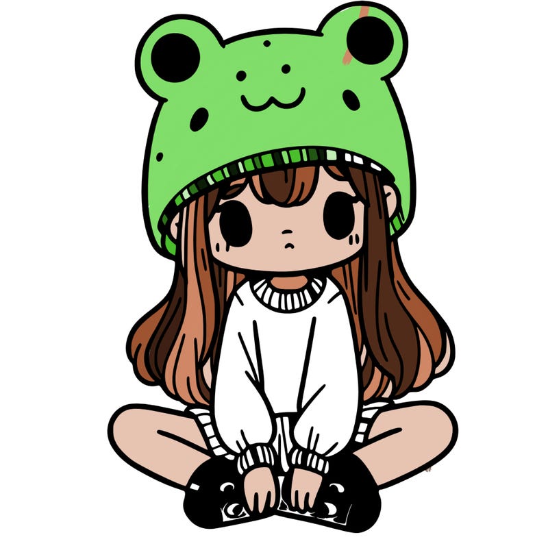 a girl wearing a frog hat and some frog socks