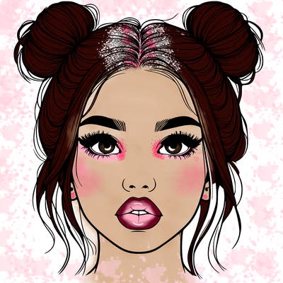 realistic girl with two buns on her hair and lips