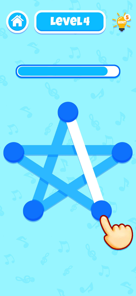 Brain On: Baby Puzzle Games - La mano de un niño trazando una forma de estrella azul en un juego de puzzle de lógica para niños pequeños.