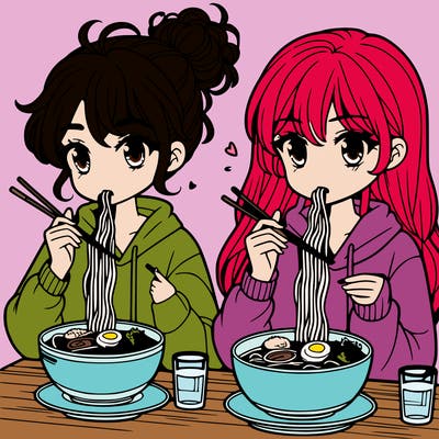 girls eating ramen