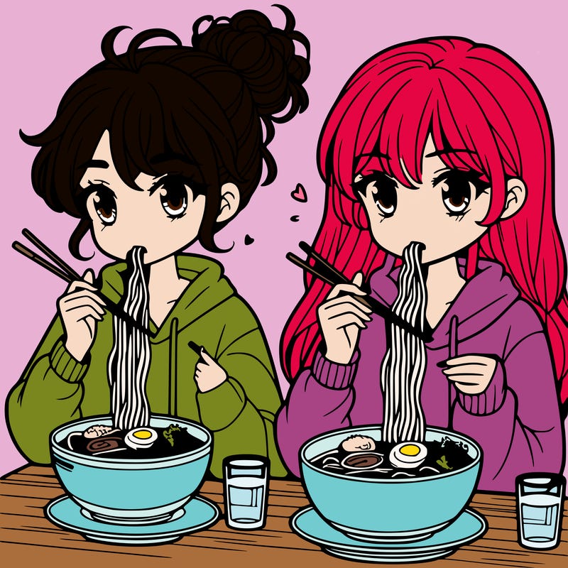 girls eating ramen
