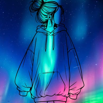 realistic girl with a oversized sweatshirt on and a bun