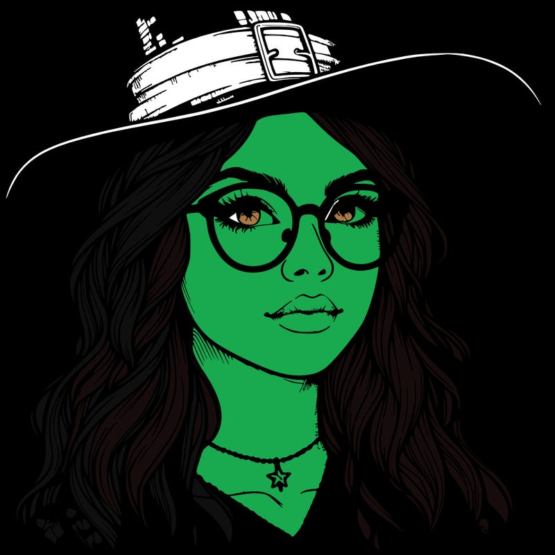 a witch with glasses realistic