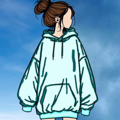 realistic girl with a oversized sweatshirt on and a bun