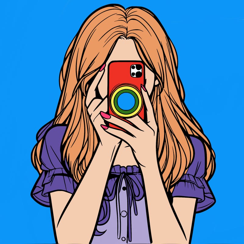 a realistic girl holding her phone taking pictures