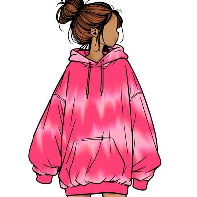 realistic girl with a oversized sweatshirt on and a bun