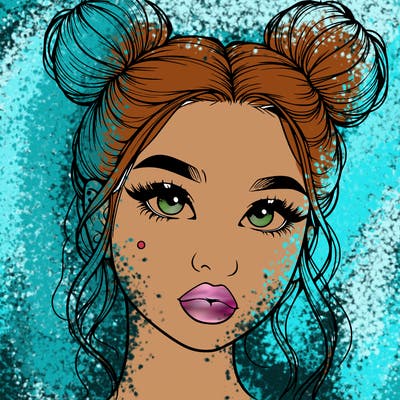 realistic girl with two buns on her hair and lips