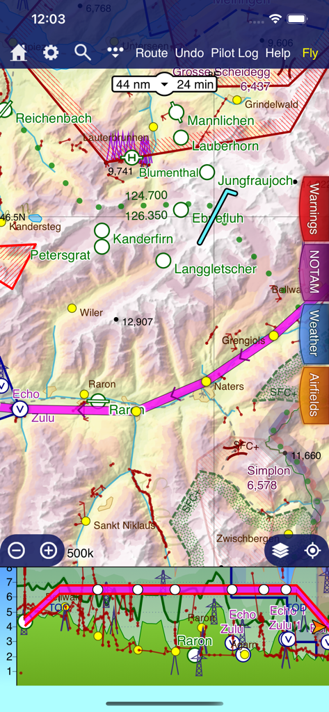 SkyDemon VFR navigation map and virtual radar terrain view