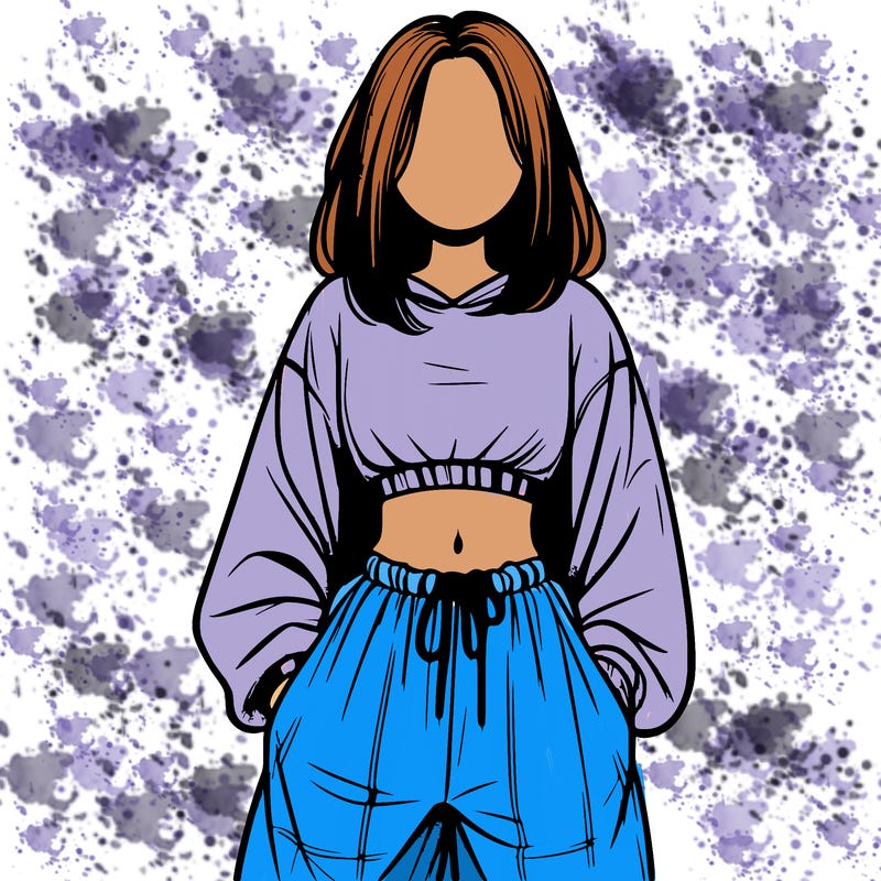realistic girl faceless with baggy pants and a crop top