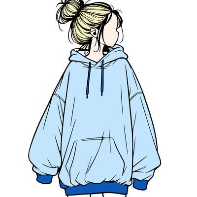 realistic girl with a oversized sweatshirt on and a bun