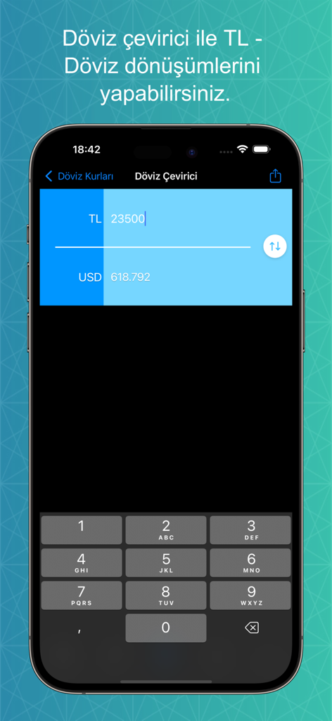 Canlı Borsa-Döviz Altın Kripto - Currency converter interface for Turkish Lira and US Dollar conversions