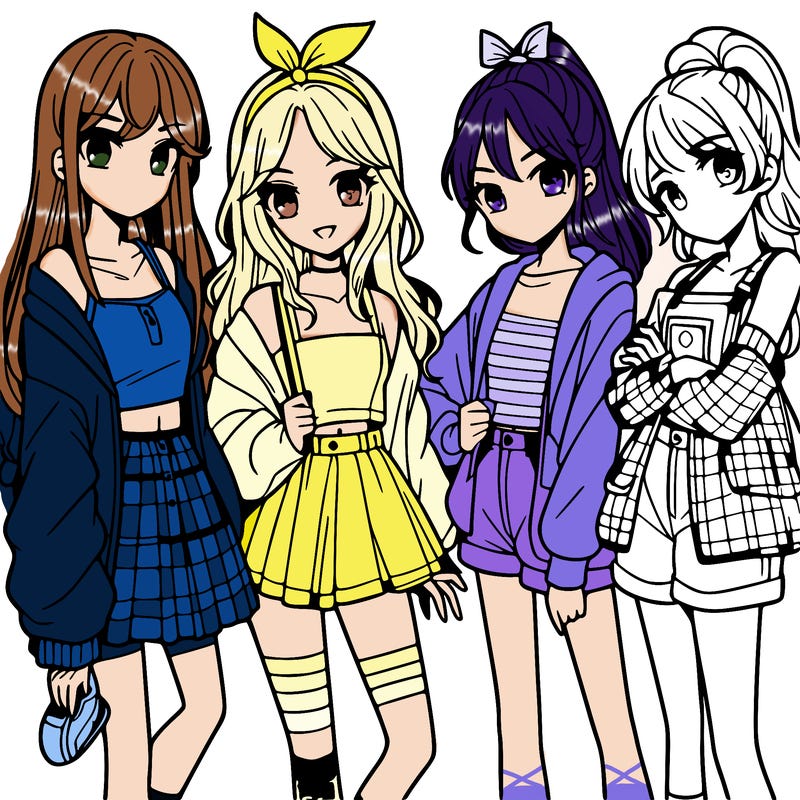 teen manga girls group of 4
