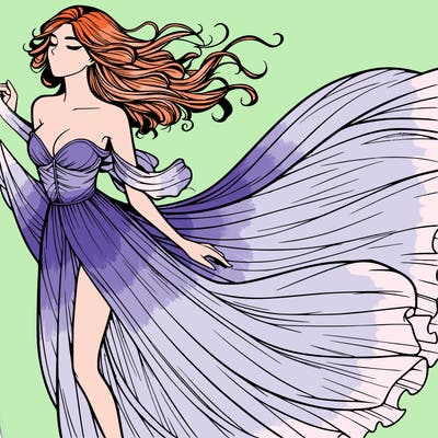 realistic woman in dress flowing the the wind