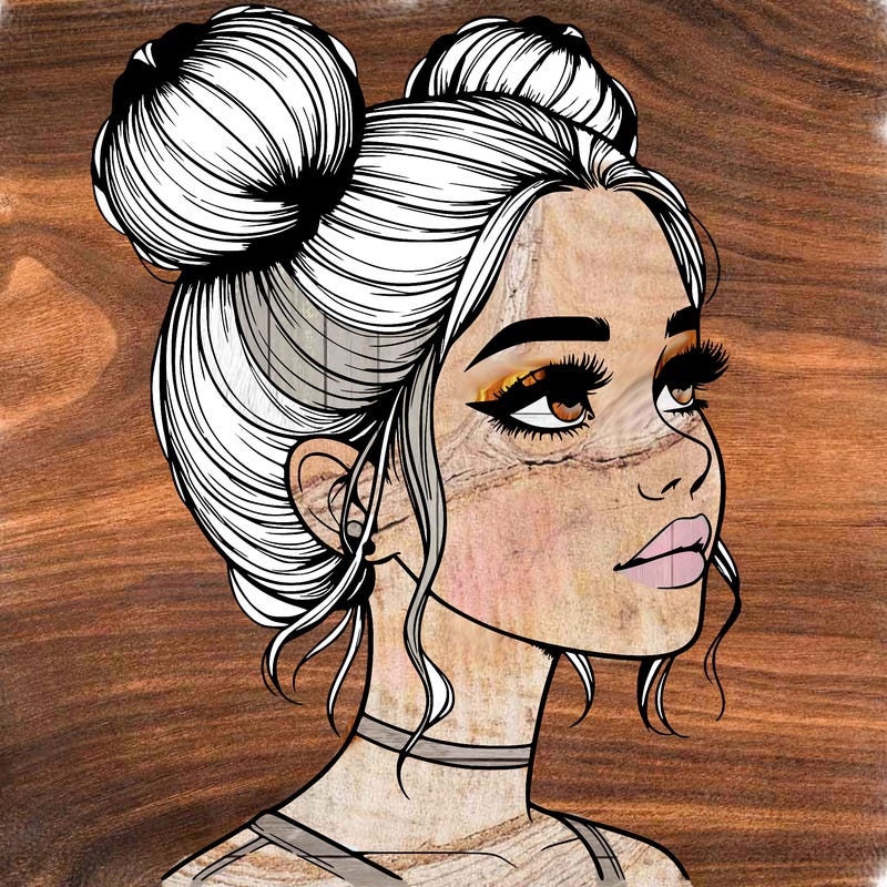 realistic girl with buns on the top of her head