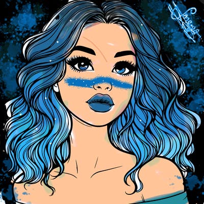 realistic girl with wavy hair and lips