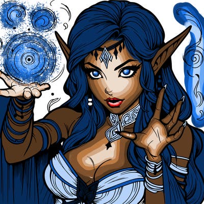 realistic scary beautiful elf sorceress casting spell