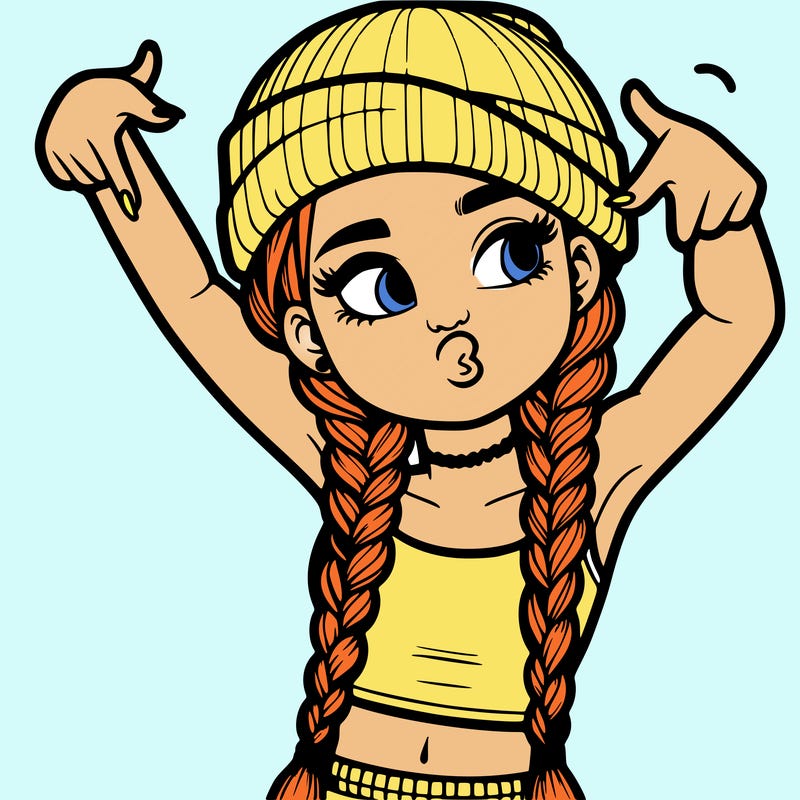 realistic teenage girl with braids and a beanie and crop top doing 🫶🏼