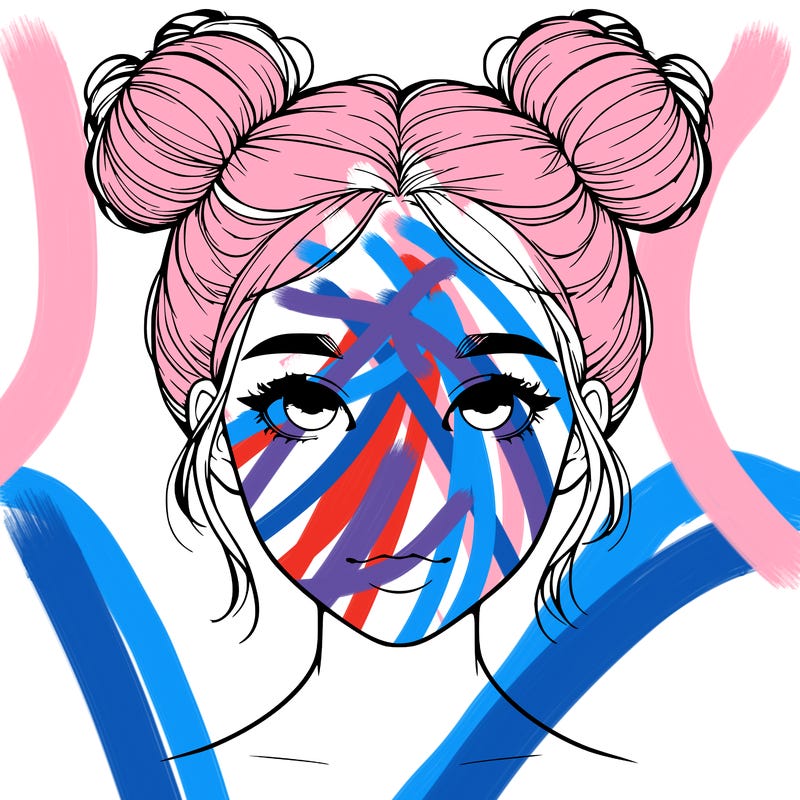 realistic girl with two buns on top of her head