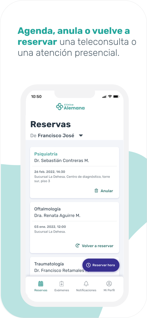 Mi Alemana Go - Mi Alemana Go app interface showing medical appointment management for teleconsultations and in-person care