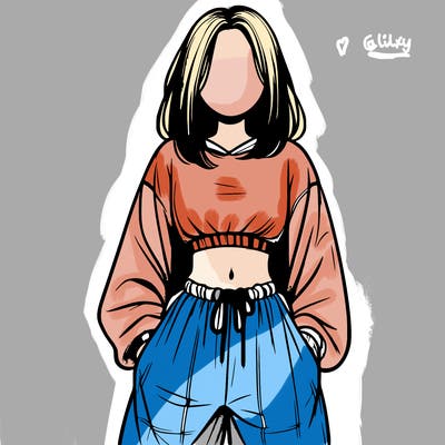 realistic girl faceless with baggy pants and a crop top