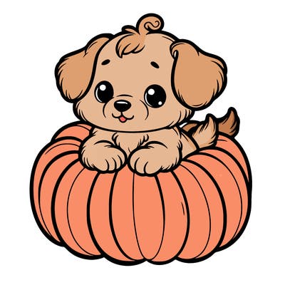 cute little puppy in a pumpkin