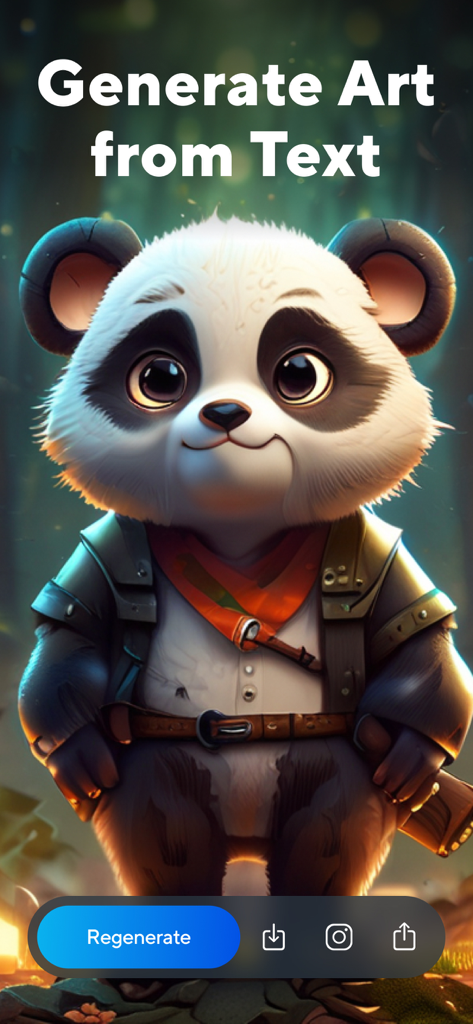 Artist.aiアプリのインターフェース、3D AI生成のパンダキャラクターを表示