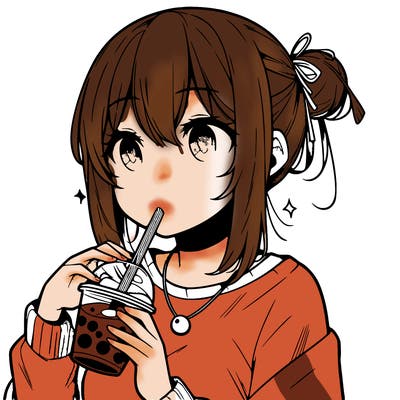 manga character drinking boba