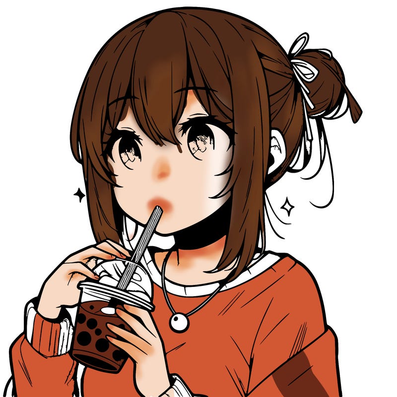 manga character drinking boba