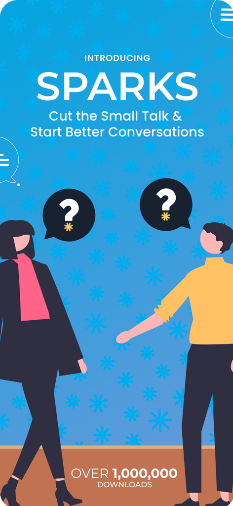 Sparks - Couple Questions App - Sparks app intro screen with two people and text about starting better conversations