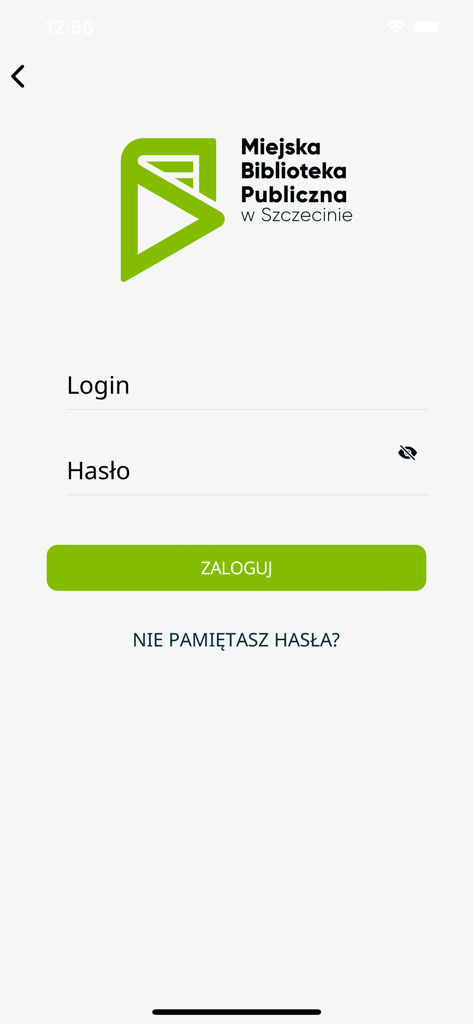 MBP Szczecin - mProlib - Login screen for the Municipal Public Library in Szczecin mProlib mobile app