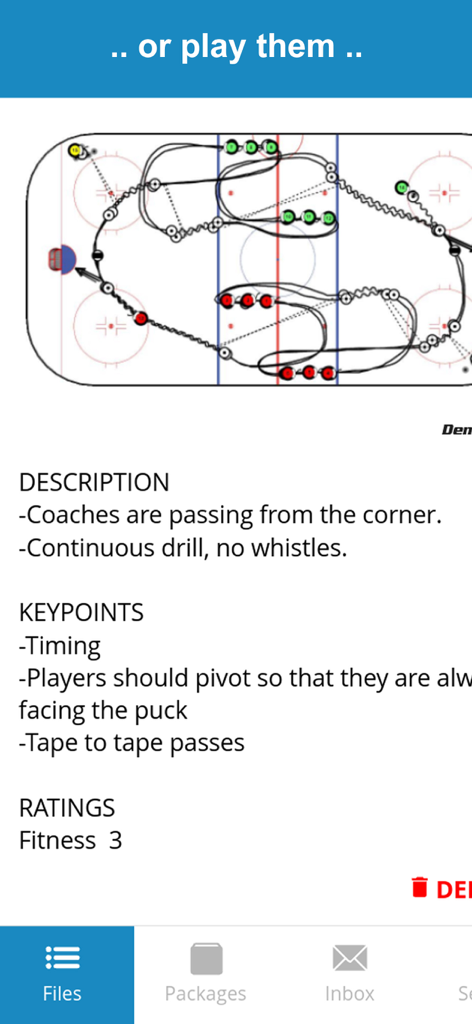 Diagrama de ejercicio de pista de hockey con descripción del entrenador y puntos clave