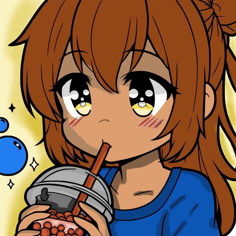 an anime girl drinking boba