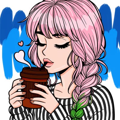 realistic girl drinking coffee