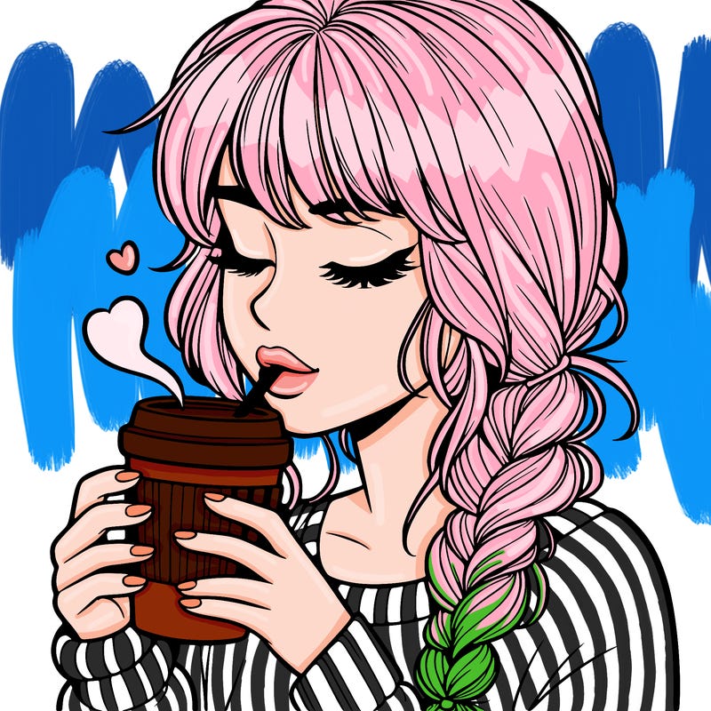 realistic girl drinking coffee