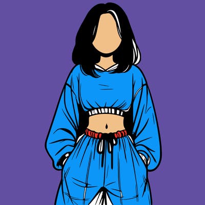 realistic girl faceless with baggy pants and a crop top