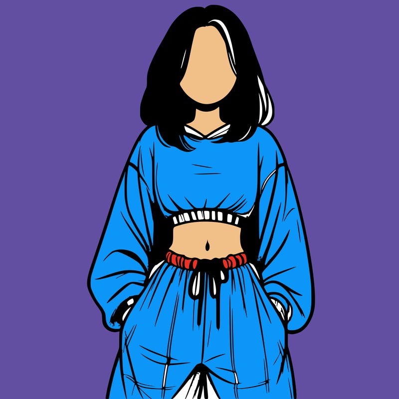 realistic girl faceless with baggy pants and a crop top